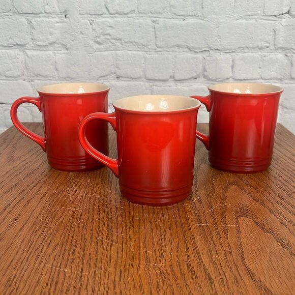 Set B- Le Creuset Stoneware Coffee Mugs Set of 3 In Cerise - 12 oz - Picture 1 of 5